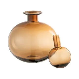 J-Line Decoratie Fles + Stop Effen Rond - Glas - Bruin