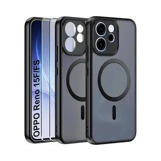 Zandarix Geschikt Voor Oppo Reno 15F/Fs - Geschikt Voor Mag - Met 1 Screenprotector - Acryl Back Cover Hoesje - Mat Zwart
