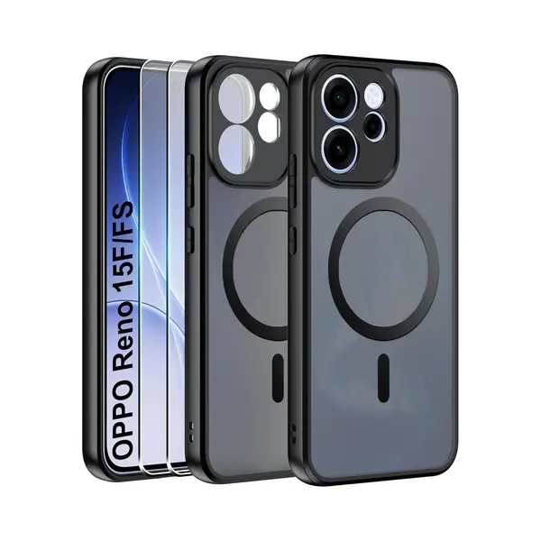 Zandarix Geschikt Voor Oppo Reno 15F/Fs - Geschikt Voor Mag - Met 1 Screenprotector - Acryl Back Cover Hoesje - Mat Zwart thumbnail