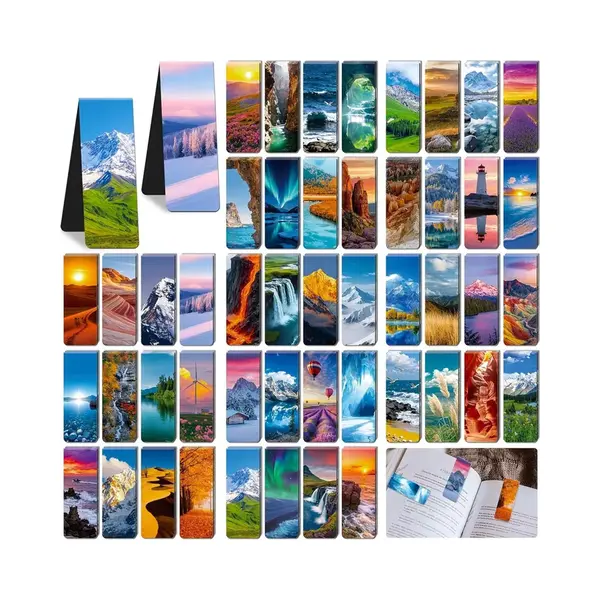 ViWaDo 96 Stuks Magnetische Landschap Bladwijzers – Diy & Creatieve Boekenleggers – Sterke Magneet Pagina Clips – Voor Lezen, Knutselen, School & thumbnail