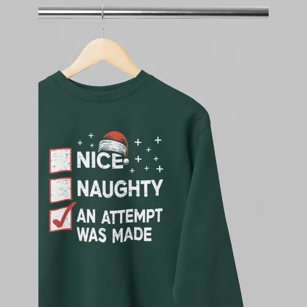 Foute Kersttrui - Nice Or Naughty - Wurban Wear | 18+ | Grappige Sweater | Leuk Cadeau | Unisex Sweater | Oversized Sweater | Kersttrui Heren | Foute thumbnail