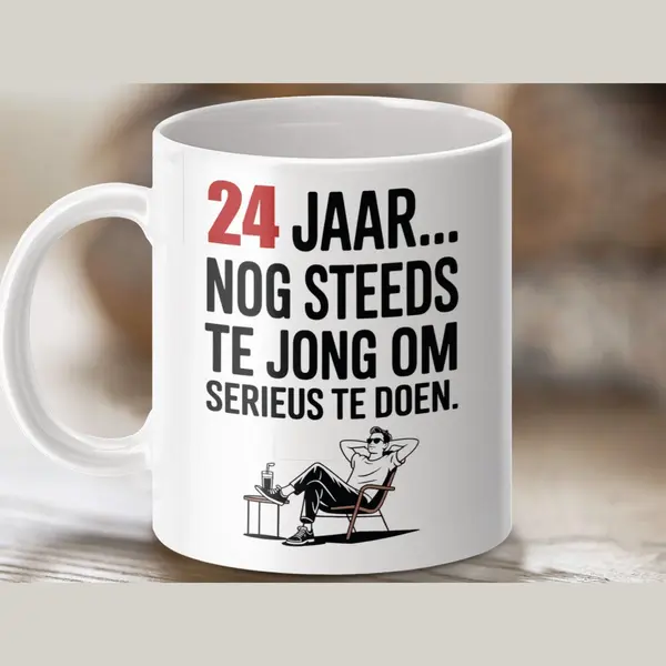 sublimeer Mok 24 Jaar Cadeau, Grappige Mok, Verjaardag Cadeau, Cadeau Idee, 24 Verjaardag, Nog Steeds Jong, Serieus Doen, Cadeau 24 Jarige, Man In Stoel, thumbnail