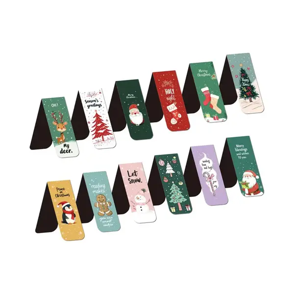 ViWaDo 12x Magnetische Boekenleggers Met Kerstfiguren – Santa Claus, Rendier & Sneeuwpop Design – Perfect Als Cadeau Voor Kinderen, Studenten En thumbnail