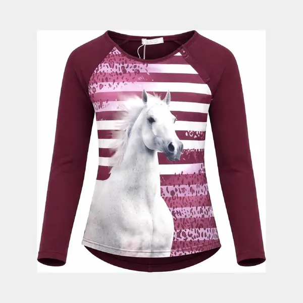 Meisjes Trui Met Paard – Wijnrood Maat 98/104 thumbnail