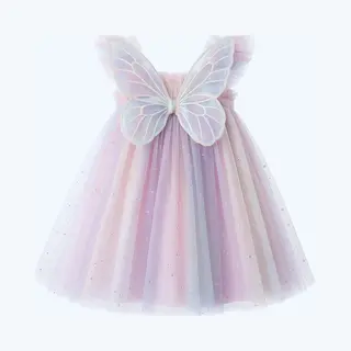 Vesta Svr® Prinsessenjurk Meisje - Regenboogjurk -vlinderjurk - Roze - Tulu Tutu - Peuter - Kleuter - Verkleedjurk - Carnaval- 98/104