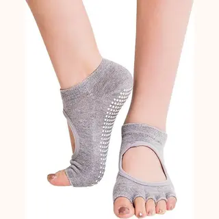 One Pair Open Toe Open Instep Anti-slip Sports Female Yoga Socks Size, 34 - 39 (Eur) (Light Grey)