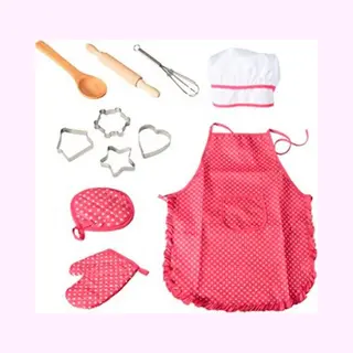 Set Van 11 Stuks - Keukenschort - Keuken - Kinder Kookschort Gereedschapsset - Roze Rood - 28*23.5*2.8cm - Doek