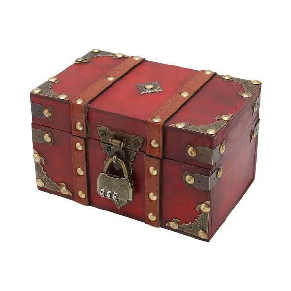 Vintage Houten Schatkist - Afsluitbaar - Klein Rechthoekig - Antieke Houten Sieraden Opbergdoos - Decoratie In Europese Stijl - Handgemaakte thumbnail