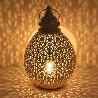 Casa Moro Orientalische Laterne - Shabby Chic Weiß Gold, Marokkanisches Windlicht Metall Kerzenhalter, Kerzen-Deko Muttertag Ostern Geburtstag Dekoration