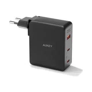 Aukey Omnia Ii Mix - Reisstekker Met Verwisselbare Eu En Us Stekker - 2x Usb-C, 1x Usb-A - 140 W - Zwart