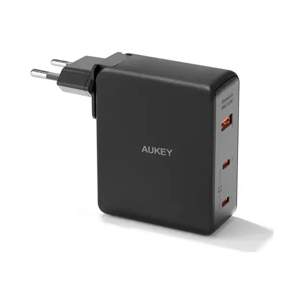 Aukey Omnia Ii Mix - Reisstekker Met Verwisselbare Eu En Us Stekker - 2x Usb-C, 1x Usb-A - 140 W - Zwart thumbnail
