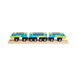 Bigjigs Rail Intercity 125 Train - Heritage Wooden Trains, 3 Carriages With Magnetic Couplings & 2 Track Pieces, Realistic Railway Track Accessories,