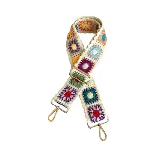 Bag Strap - Tassenriem - Schouderband - Zilveren Gesp - Schouderriem Tas-Verstelbaar - Gehaakte Bloem Portemonnee Bandjes Vervanging- Crossbody Voor