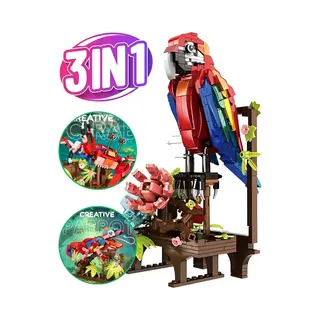 Woma - 3 In 1 Exotische Dieren Bouwpakket | Papegaai Kameleon Crab Met Bloemen | Classic Creator Stem Speelgoed | Icons Modelbouw Bloemenpracht