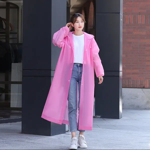 2 Verdikte Regenjassen Voor Volwassenen, Effen Poncho's, Outdoor Tour, Lichtgewicht Kunststof Regenjas Van Eva Met Hoed, Roze thumbnail