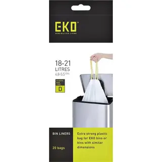 Eko 18-21 Litre Drawstring Bin Bags, Heavy Duty Kitchen Bin Liners For Pedal Bins, Leakproof And Tear-Resistant For Waste & Recycling, Unscented Food