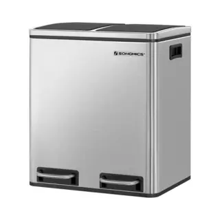 Songmics Mülleimer Mülltrennsystem 2 X 15 L, Abfalleimer, 30L, Ergonomisch, Stahl, Metall-Fußreling