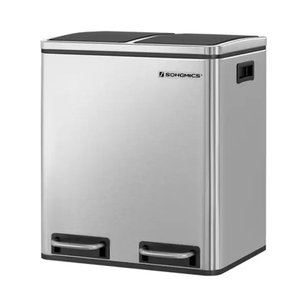 Songmics Mülleimer Mülltrennsystem 2 X 15 L, Abfalleimer, 30L, Ergonomisch, Stahl, Metall-Fußreling thumbnail