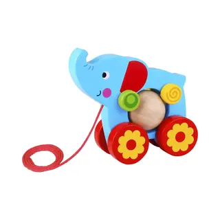 Tooky Toy Olifant Trekfiguur - Houten Speelgoed - Vanaf 18 Maanden - Blauw/rood
