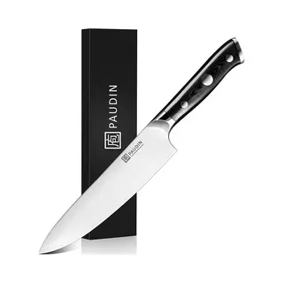 Paudin D1 Professioneel Koksmes 20 Cm- Japans Mes - Keukenmes - Zwart Ergonomisch Handvat