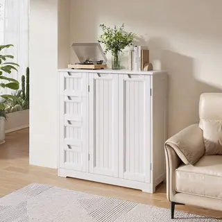 Bealife AP67 Badkamerkasten, Badkamermeubel Met 4 Laden En 2 Deuren, Kast Voor Badkamer Woonkamer Keuken, Badkamermeubel Met Verstelbare Plank,