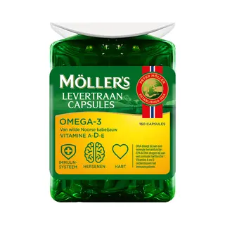 Möller's Möller’s Omega-3 Levertraan - 160 Capsules - Omega-3 Capsules – Levertraancapsules – Levertraan Met Vanillesmaak