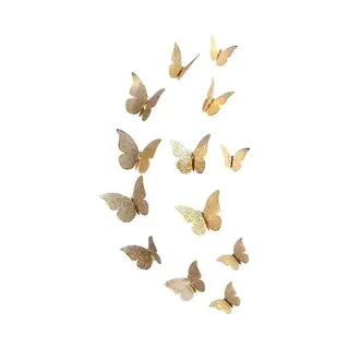 3D Gouden Vlinders Muurstickers - Unieke Muurdecoratie - Muurvlinders - Verschillende Afmetingen - 12 Stuks - Gouden Vlinder - Sec
