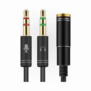 3.5mm Jack Aux Female Dual Male Headset Microfoon 4-Pin Audio Splitter - Zwart