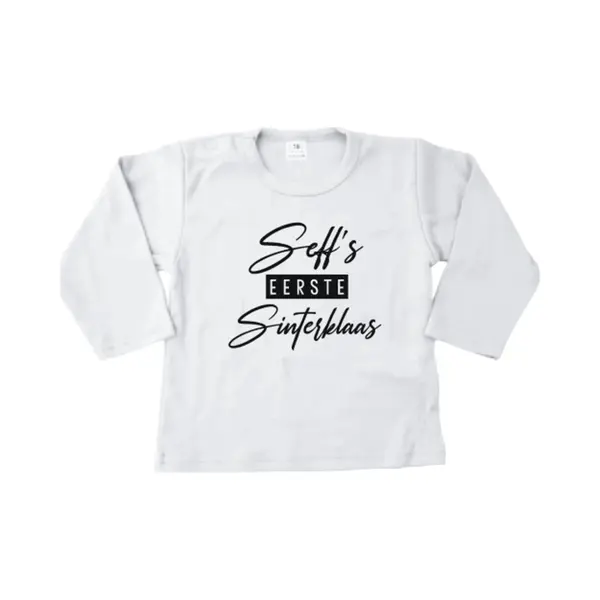 Livingstickers Persoonlijk Eerste Sinterklaas Shirtje – Eigen Naam- Maat 86 – Wit – Uniek Cadeau thumbnail