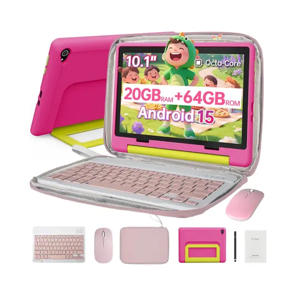 Hotlight 10.1 Kindertablet – Android 15 Tablet Met Toetsenbord – Rose Tablet Hoes Sleeve – Stylus - Muis – 20 Gb Ram/64GB Rom - Ouderlijk thumbnail