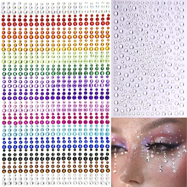 Elysee Beauty - 1225 Stuks Zelfklevende Glitter Steentjes – 2 Vellen Festival Strass Stickers – Plak Diamantjes Voor Gezicht & Lichaam thumbnail