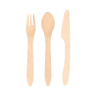 EcoEcho Houten Wegwerp Bestek - Set 18x Stuks - 18-19 Cm Bio/eco/milieubewust - Vorken/messen/lepels - Biologisch Afbreekbaar
