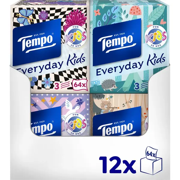 Tempo Tissues - Everyday Kids Cube - 12 X 64 Stuks = 768 Zakdoekjes thumbnail
