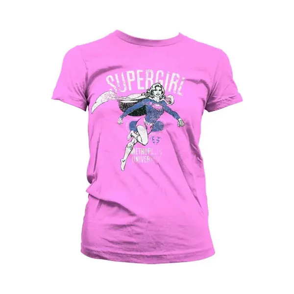 Dc Comics Supergirl Dames Tshirt -S- Metropolis Distressed Roze thumbnail