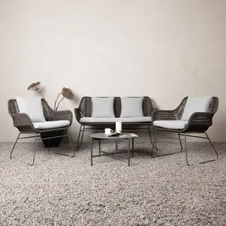 Ebuy24 Davao Lounge-set 4 Teile Braun, dunkel Grau.