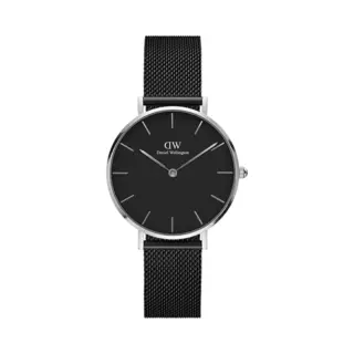 Daniel Wellington Petite Klok 28mm Zilver, Zwart, 28mm, Armband