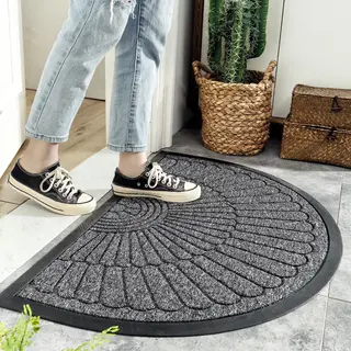 Deurmat Rubber -Halfrond-Buiten Antislip Wasbaar Deurmat-Regen-Outdoor-Deurmat Binnen-Donkergrijs-Droogloopmat-60*90cm - Schoonloopmat - Buiten - Hal