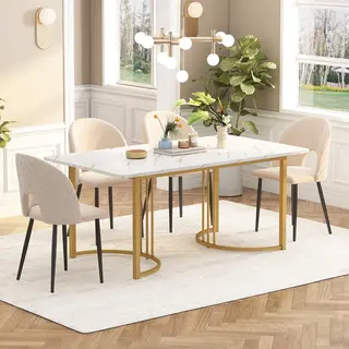 Sweiko 140 X 80cm Eettafel, (1-delig), Mdf Desktop, Moderne Eettafel, Metalen Frame Rechthoekige Eettafel, Moderne Marmeren Patroon Eettafel, Met