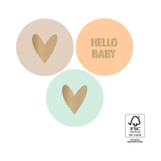 Sluitzegel Geboorte - Hello Baby - Taupe - Perzik - Harten - Hart - Hartjes | Geboortesticker - Jongen / Meisje | Envelop Sticker - Geboorte Kaart -