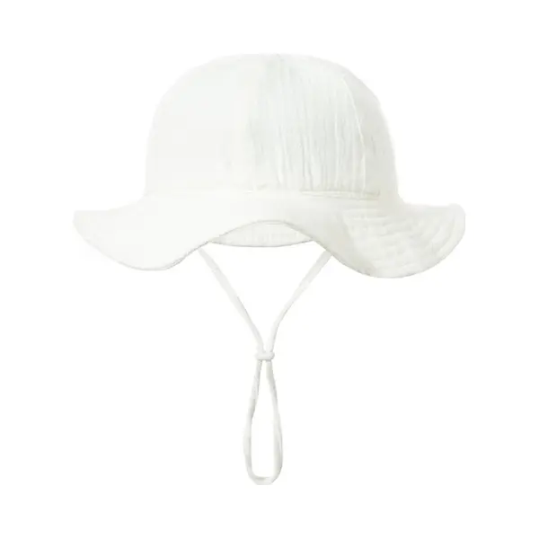 Schattige Vakantie Zonnehoed Linnen Look - Wit | 3 – 18 Maanden | Baby – Kind | Uv Werend | Elastiek – Licht Uitrekbaar | Strandhoedje - Zomer thumbnail