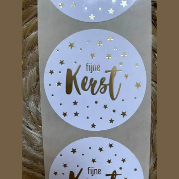 Sluitsticker Groot – Fijne Kerst | Wit – Goud | Ster / Stip | Christmas – Kerstkaart – Kerstpakket | Bedankje - Envelop - Sluitzegel| Chique | thumbnail