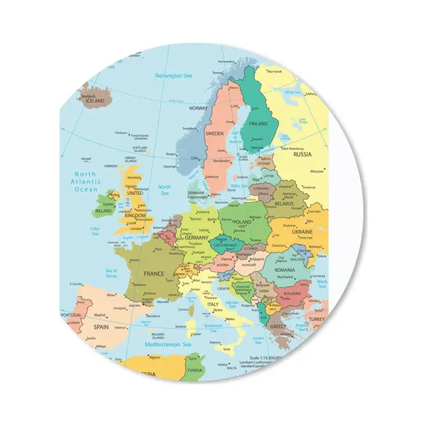 Muismat Rond 30x30 Cm - Mousepad Kaart - Europa - Politiek - Ronde Muismatten thumbnail