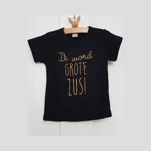 Shirt Ik Word Grote Zus | Korte Mouw | Zwart Met Goud | Maat 92 Zwangerschap Aankondiging Bekendmaking Big Sis Sister thumbnail