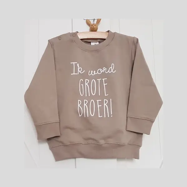 Sweater Trui Shirt Voor Kind - Ik Word Grote Broer - Beige Zand - Maat 98 - Big Bro Brother - Familie Uitbreiding - Zwangerschap Aankondiging Hoera thumbnail