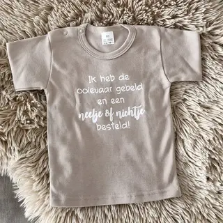 Shirt Ik Heb De Ooievaar Gebeld En Een Nichtje Of Neefje Besteld | Kort Mouw | Beige | Maat 86 Zwangerschap Aankondiging Bekendmaking Baby