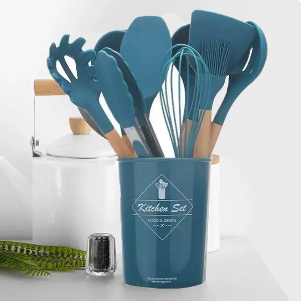 Kookgerei Set Met Houder 11-delig - Keukengerei Siliconen Set Blauw - Kitchenset - Keukengerei thumbnail