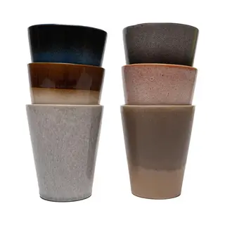 Set Van 6 Koffiekopjes - 310 Ml - Zonder Oor - Meerkleurig - 6 Persoons - Aardewerk - Earth Style - Kade 171 - Kopjes - Hip En Trendy