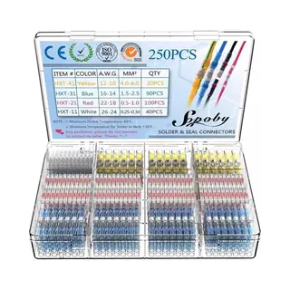 250 Stuks - Doos Soldeerhulzen Waterdicht - Krimpkous - Lage Temperatuur - Kabelbinders - Kabelschoen - Soldeer - Kleurcode - Soldeertin - Kabelhuls -
