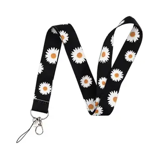Keycord Lanyard - Sleutelhanger Met Witte Bloemen - 45 Cm - Nylon