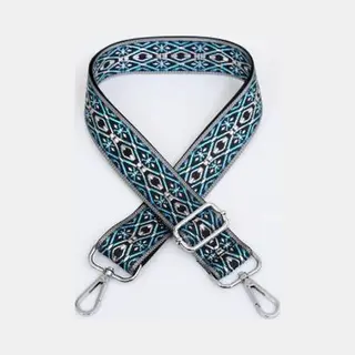 Bag Strap Bagstrap - Verstelbare Tassenriem - Zilveren Gesp - Zilver/blauw Motief